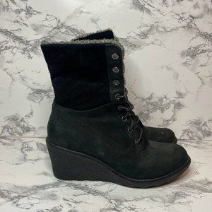 Timberland Amston Roll-Top Boot Women Size 9 Black Suede Shoe Earthkeepers Wedge